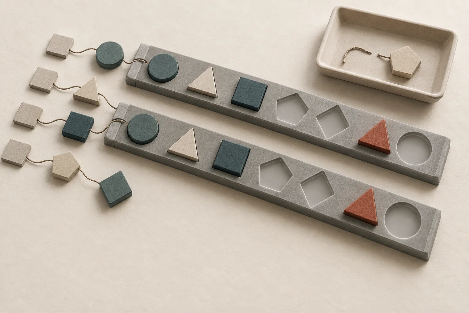 Two parallel sorting tracks compare contact tokens, with solid matched pairs, unresolved translucent pieces and a separate removal tray.