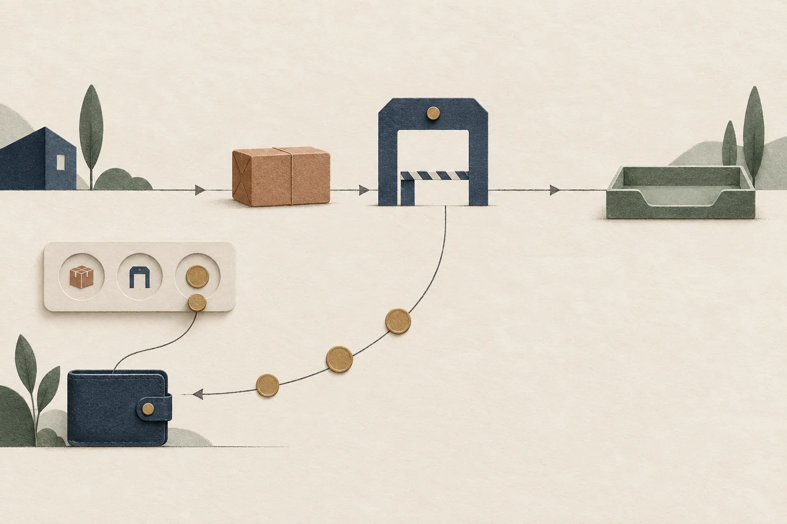 A parcel passes a border checkpoint while a separate payment path returns to the sender, leaving the recipient without a bill.