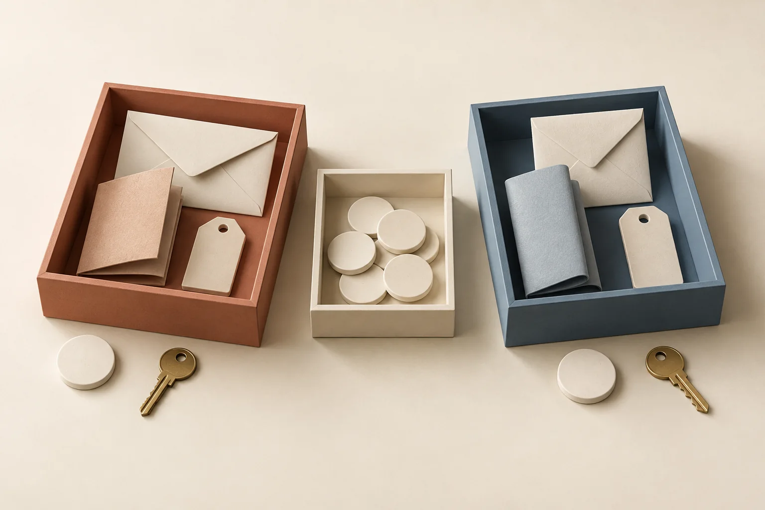 Two separate client compartments hold private creator records, while a small central tray contains shared public profile tokens.